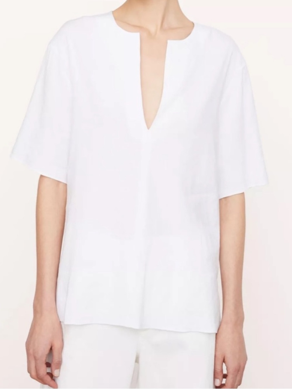 Vince Easy Linen-Blend Split Neck Top